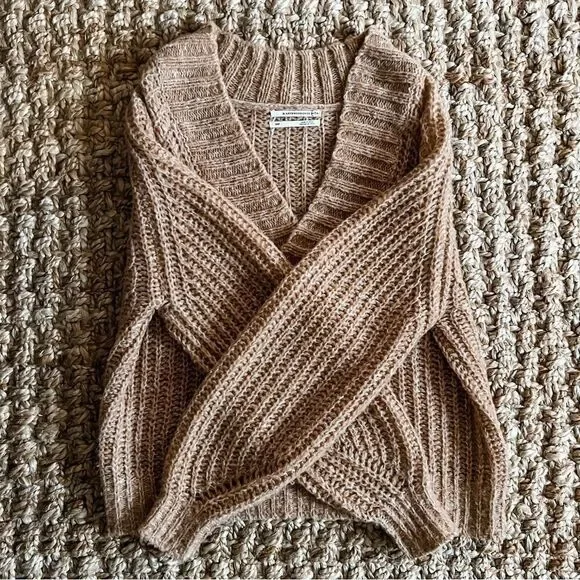 Anthropologie Honore Ribbed V Neck Chunky Knit Wool Sweater in Honey Sz XSP - Picture 10 of 16